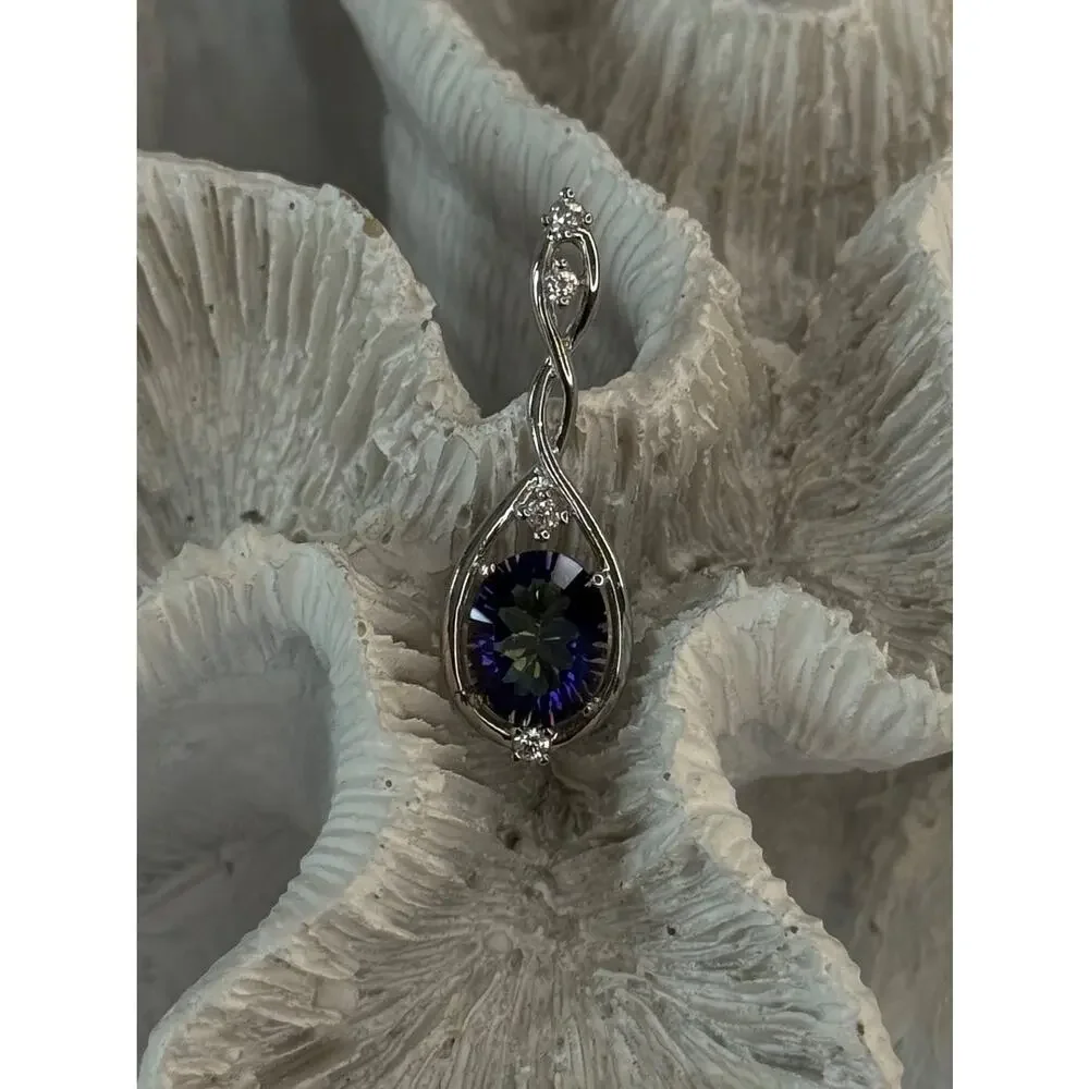 925 Sterling Silver Mystic Topaz & Beryl Pendant Length 1.40 inch